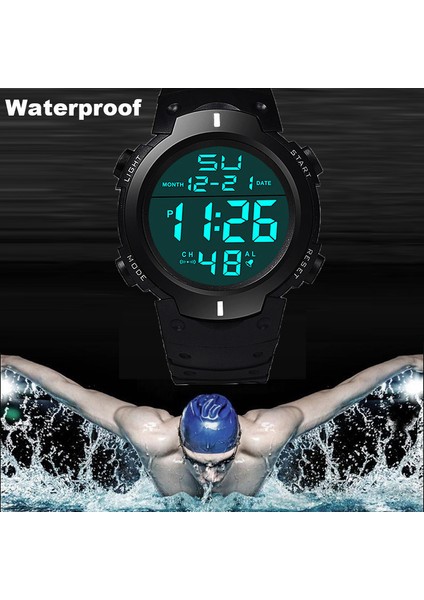 2-Siyah Erkek Spor LED Saatler Üst Marka Erkekler Dijital Saat Çok Fonksiyonlu Kauçuk Adam Fitnes Atlet Zaman Işleyişi Elektronik Saat Reloj (Yurt Dışından)