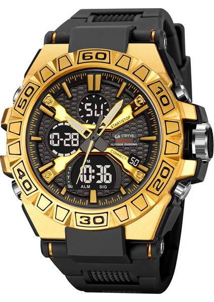 Altın Stryve Erkek Saatler 50 M Su Geçirmez Saat Alarmı Reloj Hombre 8026 Çift Ekran Kol Saati Kuvars Dijital Saat Erkekler (Yurt Dışından)