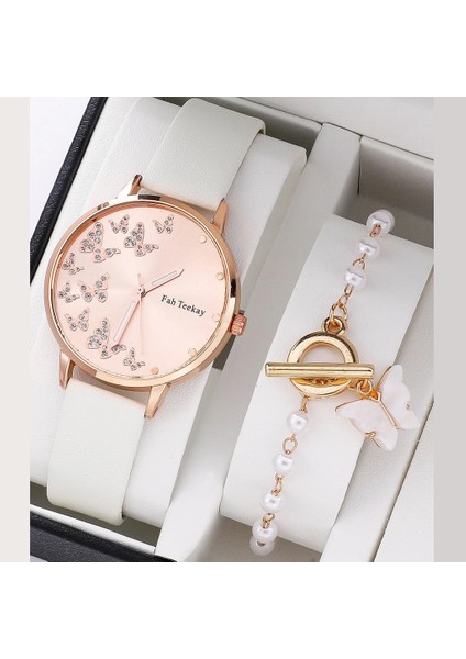 Beyaz 3 2 Adet Kadın Bilezik Saat Seti Güzel Pembe Deri Bant Quartz Saat Kadınlar Için Bayanlar Gündelik Elbise Saat Kol Saati Reloj Mujer (Yurt Dışından) indirimleri
