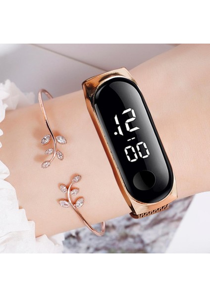 Gümüş Set Moda Kadın Izle Gül Altın Paslanmaz Çelik Elbise LED Kuvars Bilezik Izle Kadın Kadın Saat Relogio Feminino Bırak Gemi (Yurt Dışından) fırsatları