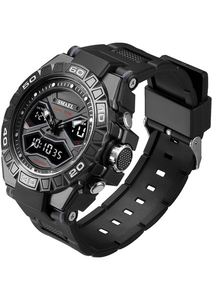 Siyah Smael Elektronik Saat Erkekler Için Çift Zaman Göstergesi Ordu Spor Dijital Kol Saati Kronograf Otomatik Tarih LED Erkek Kuvars Saat (Yurt Dışından)