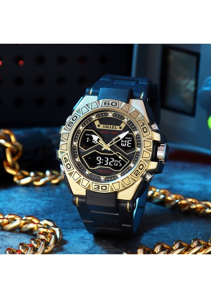 Siyah Smael Elektronik Saat Erkekler Için Çift Zaman Göstergesi Ordu Spor Dijital Kol Saati Kronograf Otomatik Tarih LED Erkek Kuvars Saat (Yurt Dışından) fiyatları