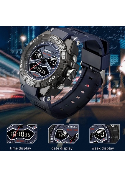 Siyah Smael Elektronik Saat Erkekler Için Çift Zaman Göstergesi Ordu Spor Dijital Kol Saati Kronograf Otomatik Tarih LED Erkek Kuvars Saat (Yurt Dışından) modelleri