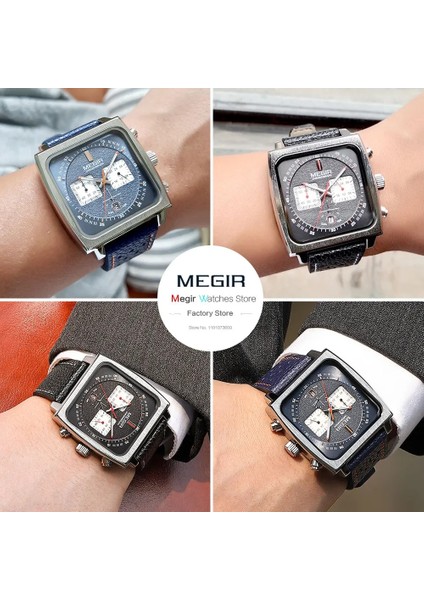 Gümüş Kara Kutu Megır Erkekler Için Günlük Kuvars Saatler Deri Kayış Su Geçirmez Aydınlık Kronograf Kol Saati, Tarih 24 Saat Göstergesi Gümüş (Yurt Dışından) fırsatları