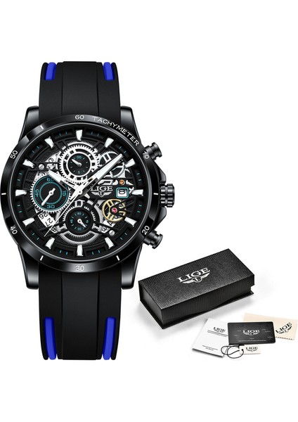 Silikon Mavi Lıge Marka Izle Erkekler Silikon Spor Saatler Erkek Ordu Askeri Kuvars Kol Saati Chronograph Erkek Saat Relogio Masculino + Kutusu (Yurt Dışından)
