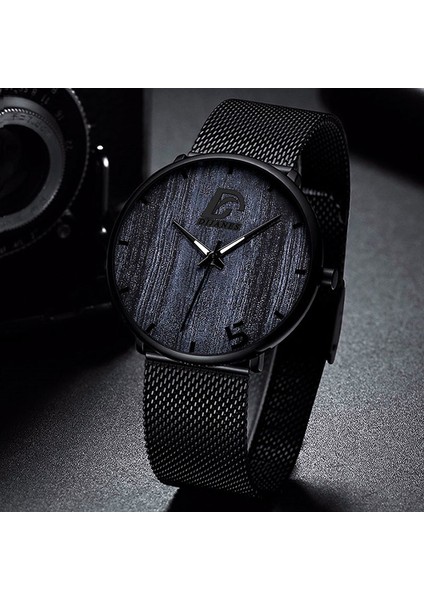 Örgü Gümüş Siyah Reloj Hombre Erkek Moda Ultra Ince Minimalist Saatler Erkekler Iş Paslanmaz Çelik Hasır Kemer Kuvars Izle Relogio Masculino (Yurt Dışından)