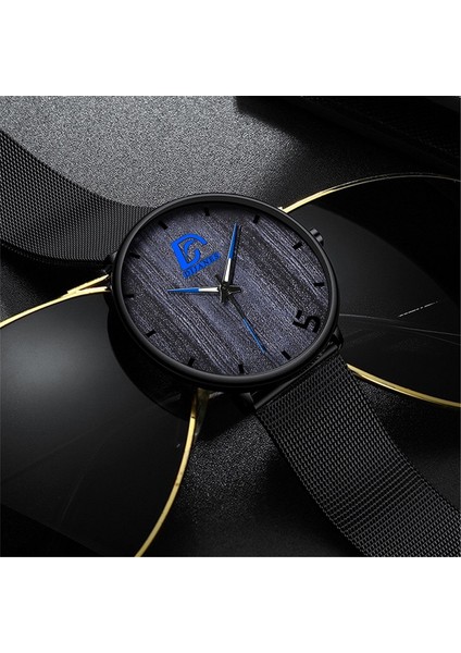 Örgü Gümüş Siyah Reloj Hombre Erkek Moda Ultra Ince Minimalist Saatler Erkekler Iş Paslanmaz Çelik Hasır Kemer Kuvars Izle Relogio Masculino (Yurt Dışından)