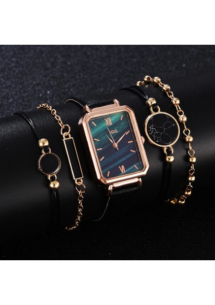 5 Adet Set Beyaz 5 Adet Set Moda Izle Kadınlar Için Kare Deri Bayanlar Bilezik Saatler Kuvars Kol Saati Kadın Siyah Saat Reloj Dropshipping (Yurt Dışından)