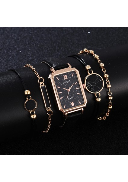 5 Adet Set Beyaz 5 Adet Set Moda Izle Kadınlar Için Kare Deri Bayanlar Bilezik Saatler Kuvars Kol Saati Kadın Siyah Saat Reloj Dropshipping (Yurt Dışından)
