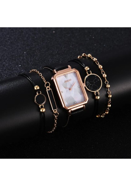 5 Adet Set Beyaz 5 Adet Set Moda Izle Kadınlar Için Kare Deri Bayanlar Bilezik Saatler Kuvars Kol Saati Kadın Siyah Saat Reloj Dropshipping (Yurt Dışından)