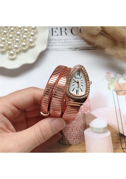 Newdesign Rosewhite Serin Yılan Bileklik Saatler Kadın Moda Sonsuzluk Bileklik Izle Şık Kızlar Marka Kuvars Saat Religios Relojes Montre Femme (Yurt Dışından)