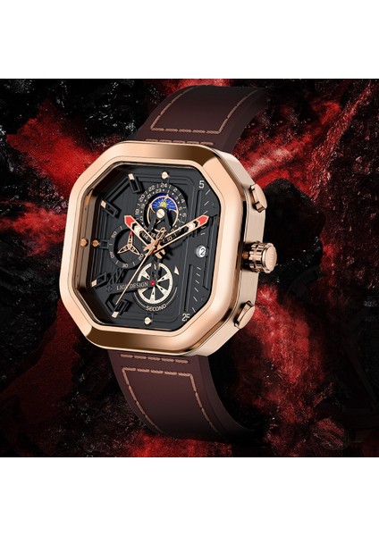 Gümüş Siyah Lıge Saat Chronograph Spor Saat Erkekler Için Moda Kare Üst Marka Lüks Deri Su Geçirmez Kuvars Saatler Relogios Masculino (Yurt Dışından)
