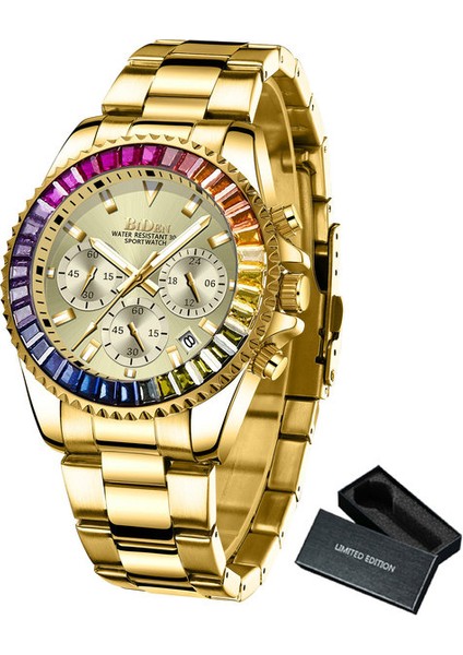 Bo Renklı Altın Bıden Buzlu Out Erkek Saatler Üst Marka Lüks Izle Erkekler Için Parlayan Rahat Altın Izle Kuvars Saatı Çelik Kayış Saat (Yurt Dışından)