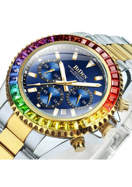 Bo Renklı Altın Bıden Buzlu Out Erkek Saatler Üst Marka Lüks Izle Erkekler Için Parlayan Rahat Altın Izle Kuvars Saatı Çelik Kayış Saat (Yurt Dışından) fiyatları