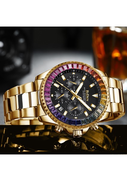 Bo Renklı Altın Bıden Buzlu Out Erkek Saatler Üst Marka Lüks Izle Erkekler Için Parlayan Rahat Altın Izle Kuvars Saatı Çelik Kayış Saat (Yurt Dışından) fırsatları