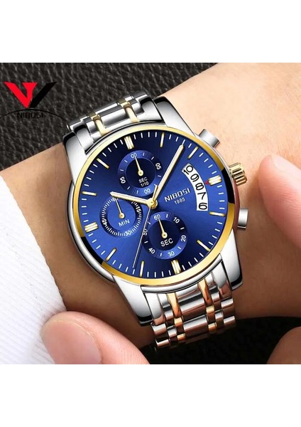 H Nıbosı Erkek Saatler Lüks Marka Askeri Spor Altın Izle Erkekler Iş Kol Saati Chronograph Quartz Saat Relogio Masculino (Yurt Dışından)