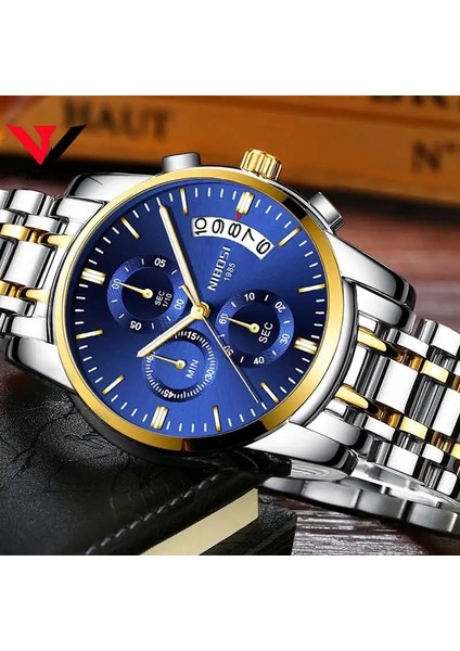 H Nıbosı Erkek Saatler Lüks Marka Askeri Spor Altın Izle Erkekler Iş Kol Saati Chronograph Quartz Saat Relogio Masculino (Yurt Dışından)