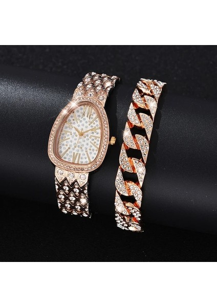 Rose Gold Set 4 2021 Erkekler 2pcs Set Lüks Moda Saatler Rhonestone Erkek Kadın Iş Basit Paslanmaz Çelik Kuvars Izle Relogio Masculino (Yurt Dışından)