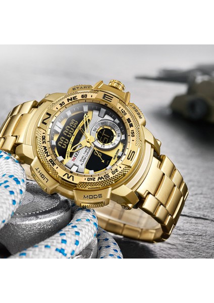Altın 30 M Su Geçirmez Erkek Spor Saatler Lüks Marka Quartz Saat Erkekler Altın Çelik Dijital Erkek Saat Serin Askeri Relogio Masculino (Yurt Dışından)