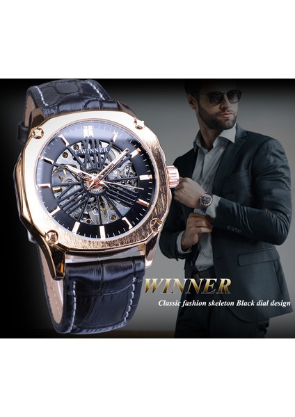 GMT1153-6 Kazanan Üst Marka Erkek Otomatik Izle Gül Altın Içi Boş Deri Bilek Saatler Erkek Iş Mekanik Saat Dropship (Yurt Dışından) fırsatları