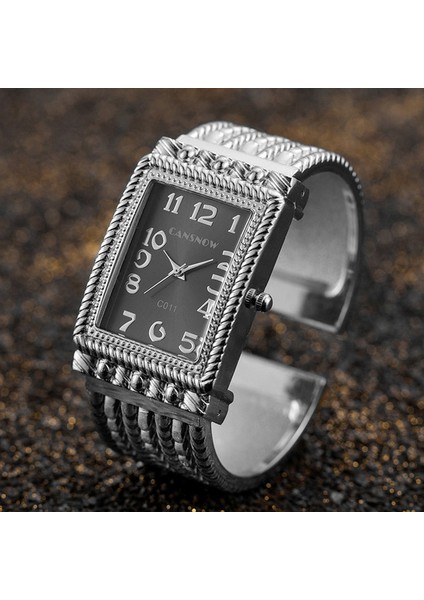 Gümüş Siyah Lüks Altın Bilezik Izle Kadın Moda Kare Kadran Saatler Paslanmaz Çelik Kayış Bayanlar Casual Kuvars Saat Reloj Mujer (Yurt Dışından)