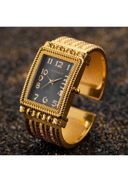 Gümüş Siyah Lüks Altın Bilezik Izle Kadın Moda Kare Kadran Saatler Paslanmaz Çelik Kayış Bayanlar Casual Kuvars Saat Reloj Mujer (Yurt Dışından)