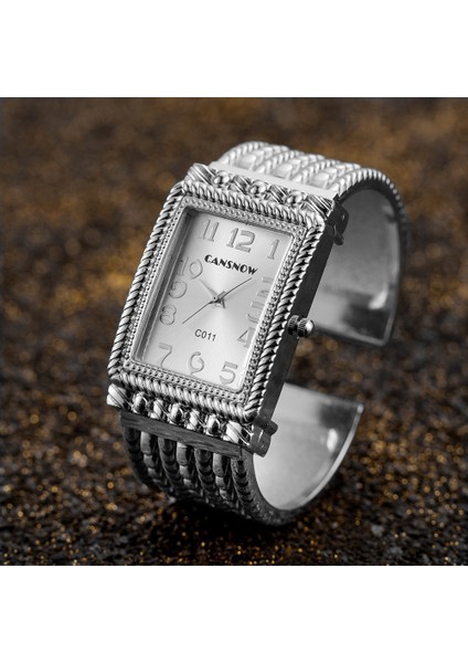 Gümüş Siyah Lüks Altın Bilezik Izle Kadın Moda Kare Kadran Saatler Paslanmaz Çelik Kayış Bayanlar Casual Kuvars Saat Reloj Mujer (Yurt Dışından)