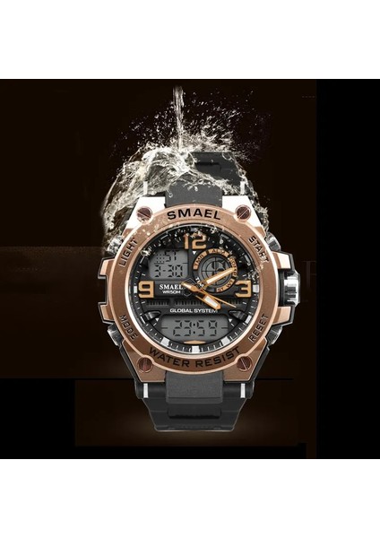 Kırmızı Smael Luxuly Erkek Kol Saati Altın Dijital Saat Adam Su Geçirmez 50 M LED Saat Adam Dijital Saat Adam Spor Izle Şok 1603 (Yurt Dışından)