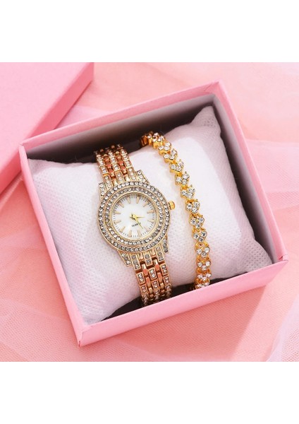 Altın 2 Adet Altın Lüks Taklidi Saatler Set Kadın Taklidi Kuvars Bilezik Saatler Bayanlar Elbise Yeni Kol Saati Saat Relogios (Yurt Dışından) modelleri