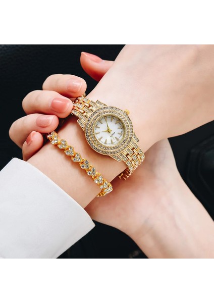 Altın 2 Adet Altın Lüks Taklidi Saatler Set Kadın Taklidi Kuvars Bilezik Saatler Bayanlar Elbise Yeni Kol Saati Saat Relogios (Yurt Dışından) indirimleri