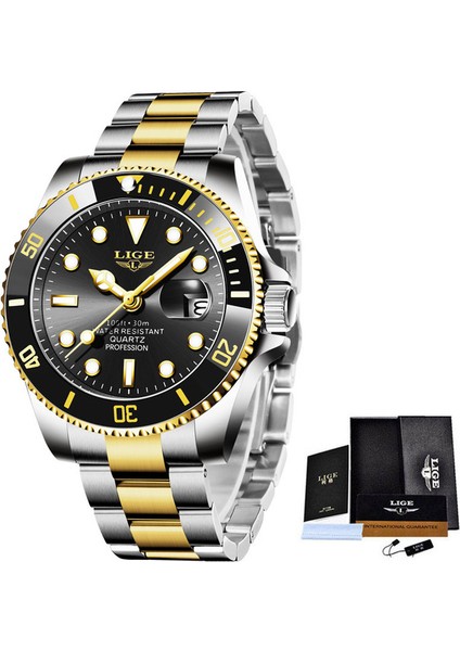 Gül Altın Siyah Lıge Erkek Saatler Üst Marka Lüks Erkek Kol Saati Tam Çelik Kuvars Izle Spor Su Geçirmez Erkek Saat Relogio Masculino (Yurt Dışından)