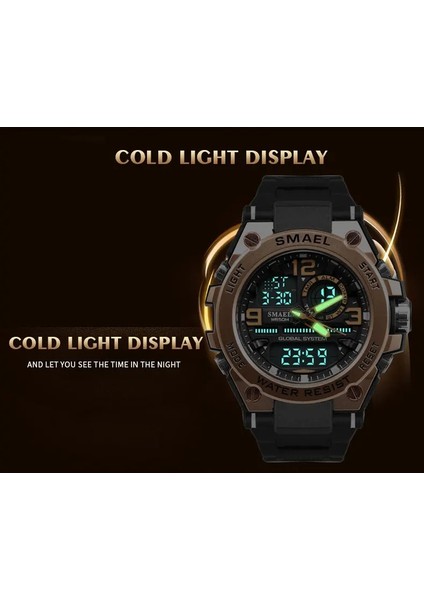 Kırmızı Smael Luxuly Erkek Kol Saati Altın Dijital Saat Adam Su Geçirmez 50 M LED Saat Adam Dijital Saat Adam Spor Izle Şok 1603 (Yurt Dışından)