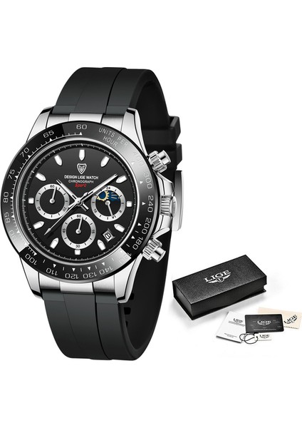 Siyah Gümüş Lıge Erkek Saatler Üst Marka Lüks Adam Izle Spor Chronograph Izle Adam Için Altın Paslanmaz Su Geçirmez Erkek Kol Saati Saat (Yurt Dışından)
