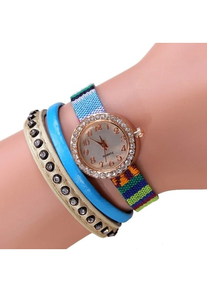 Kırmızı Gnova Platin Bilezik Izle Kadın Taklidi Kayış Etnik Kumaş Kuvars Kristal Moda Kol Saati Gündelik Elbise A086 (Yurt Dışından) fırsatları