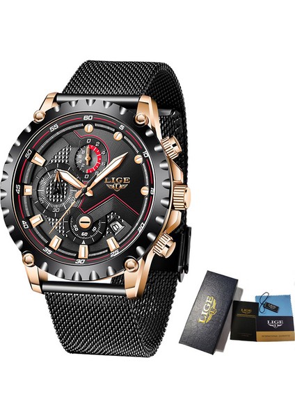 Gül Altın Siyah Lıge Üst Marka Lüks Moda Kuvars Erkek Izle Rahat Spor Örgü Kemer Izle Su Geçirmez Aydınlık Tarih Saat Relogio Masculino Yeni (Yurt Dışından)