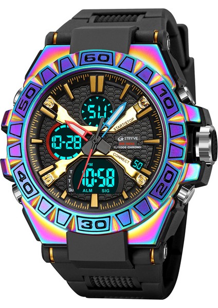 S8026 Renkli Siyah Yeni Stryve Marka Spor Relojs Sıcak Erkek Dijital-Analog Çift Hareketli Aydınlık Takvim 5ATM Su Geçirmez Saatler S8025 S8026 (Yurt Dışından)