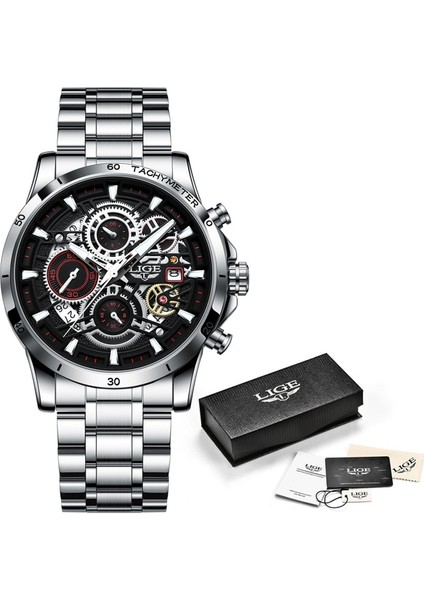 Gümüş Siyah Lıge Marka Izle Erkekler Silikon Spor Saatler Erkek Ordu Askeri Kuvars Kol Saati Chronograph Erkek Saat Relogio Masculino + Kutusu (Yurt Dışından)