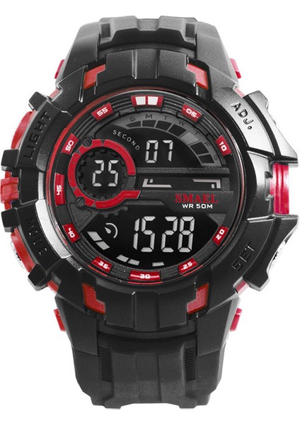 Siyah Kırmızı Smael Erkekler LED Dijital Saat Kol Saatleri Altın Elektronik Büyük Kadranlı Saatler Mens 50 M Su Geçirmez Açık Hava Spor Saati Askeri (Yurt Dışından)
