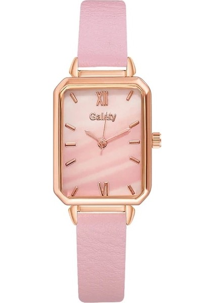 Pembe 2 Adet/takım Moda Yeşil Kare Kadran Deri Kemer Kuvars Saat Bayanlar Kol Saati Kadın Zarif Bilezik Saat Seti Reloj Mujer (Yurt Dışından)