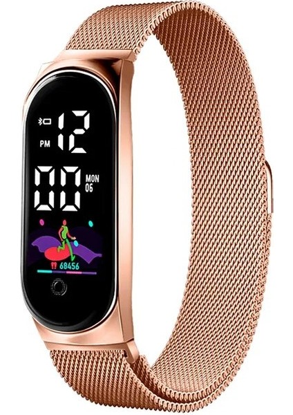 Rose GOLD106 2022 Altın Kadın Saatleri Spor Dokunmatik LED Dijital Elektronik Bilek Izle Erkekler Öğrenci Kız El Yüzük Manyetik Bilezik Izle (Yurt Dışından)