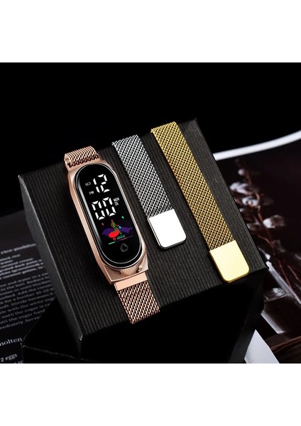 Rose GOLD106 2022 Altın Kadın Saatleri Spor Dokunmatik LED Dijital Elektronik Bilek Izle Erkekler Öğrenci Kız El Yüzük Manyetik Bilezik Izle (Yurt Dışından) fırsatları