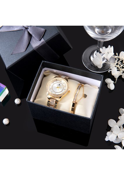 Gül Altın Beyaz 2021 Yeni Tasarımlar Kadınlar Için Lüks Bilezik Saat Seti 2 Adet Bayanlar Kuvars Kol Saati Moda Titanyum Bilezik Saat Hediye Seti (Yurt Dışından) modelleri