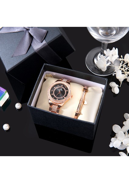 Gül Altın Beyaz 2021 Yeni Tasarımlar Kadınlar Için Lüks Bilezik Saat Seti 2 Adet Bayanlar Kuvars Kol Saati Moda Titanyum Bilezik Saat Hediye Seti (Yurt Dışından) fırsatları