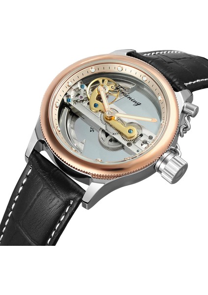 01 Forsınıng Mekanik Saat Dairesel Tırnak Terazisi Siyah Kuşak Izle Gündelik Moda Tam Içi Boş Yatay Mekanik Saat (Yurt Dışından)