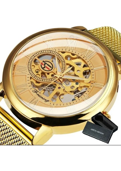 Bo All Altın Forsınıng Erkekler Için Izle Mekanik Saatler Mavi Ultra Ince Örgü Kayış Moda Rahat Kol Saati Aydınlık Eller Saat (Yurt Dışından)