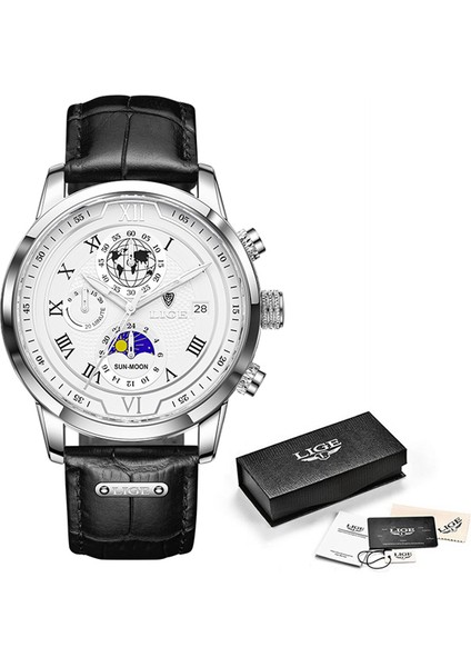 Gümüş Beyaz 100% Orijinal Lıge Izle Erkekler Için Üst Marka Su Geçirmez Spor Chronograph Izle Saat 2022 Yeni Moda Lüks Deri Kol Saatleri (Yurt Dışından)
