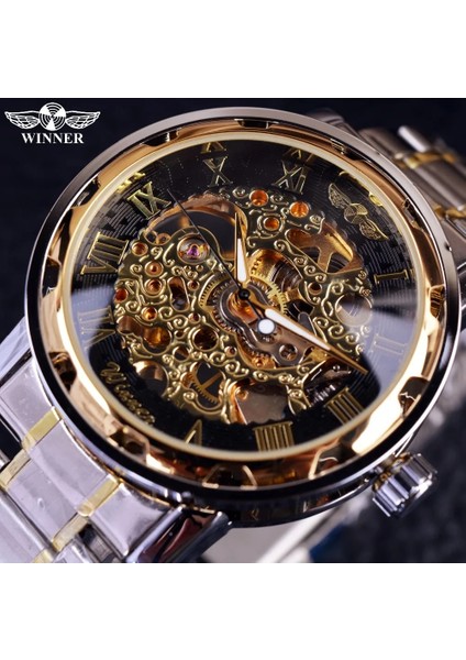 Siyah Gümüş Şeffaf Altın Izle Erkekler Saatler Üst Marka Lüks Relogio Erkek Saat Erkekler Casual Izle Montre Homme Mekanik Izle (Yurt Dışından)
