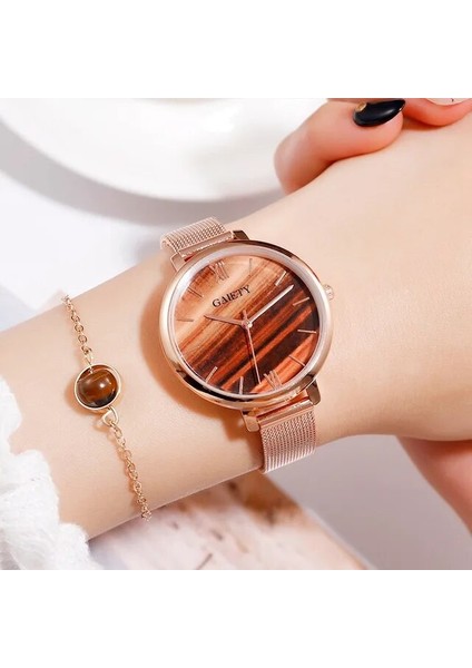 3 Izle ve Bilezik Gaiety Lüks 2 Pcs Set Izle Kadınlar Gül Altın Su Matkap Bilezik Izle Takı Bayanlar Kadın Saat Rahat Kuvars Saatı (Yurt Dışından)