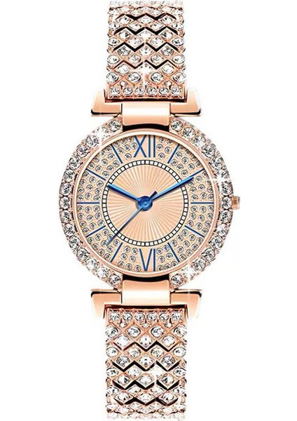 Gül Altın Lüks Bilezik Saatler Kadınlar Kristal Elbise Kol Saatleri Saat Kadın Moda Rahat Kuvars Izle Reloj Mujer Relogio Feminino (Yurt Dışından)