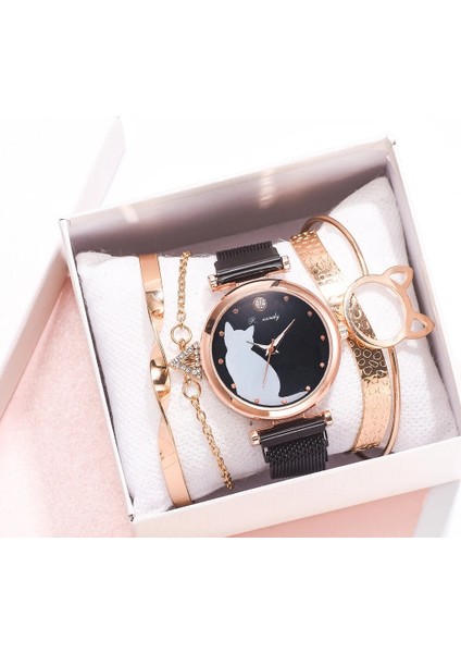 Siyah Saat Dropshipping Bilezik Saat Seti Lüks Mıknatıs Toka Kedi Kadın Saatler Bayanlar Kuvars Kol Saati Kadın Saat Hediye Reloj Mujer (Yurt Dışından) indirimleri